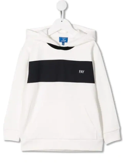 Fay Kids' Contrasting Stripe Relaxed-fit Hoodie In White