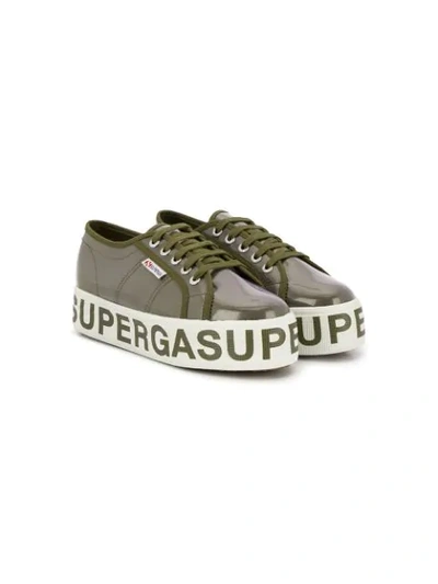 Superga Kids' Logo Print Chunky Heel Sneakers In Green