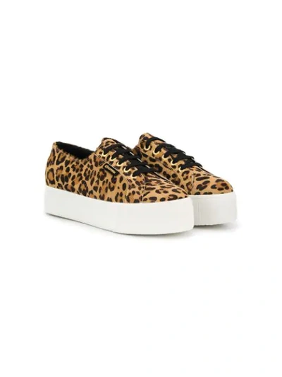 Superga Kids' Leopard Print Chunky Heel Sneakers In Brown