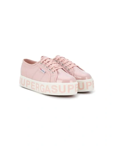 Superga Kids' Logo Print Chunky Heel Sneakers In Pink