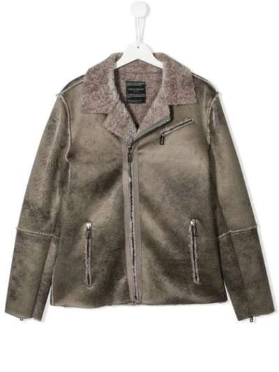 Paolo Pecora Teen Faux Shearling Biker Jacket In Silver