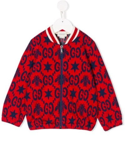 Gucci Babies' Gg Bee Bomber Jacket In Red