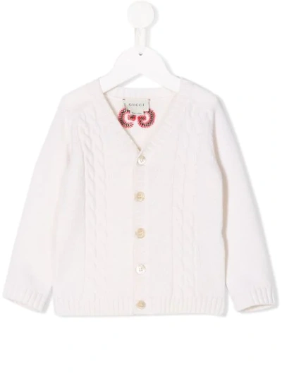 Gucci Babies' Gg Cable Knit Cardigan In Neutrals