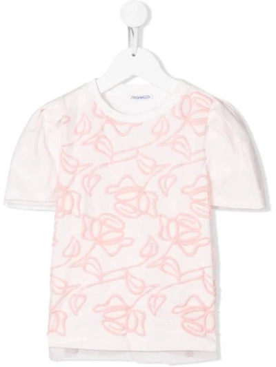 Simonetta Kids' Floral-embroidered T-shirt In Pink