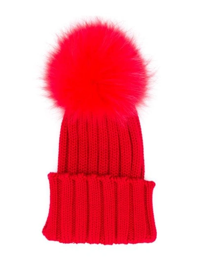 Siola Kids' Pompom Detailed Knitted Hat In Red