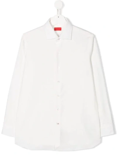 Isaia Teen Spread Collar Shirt In White