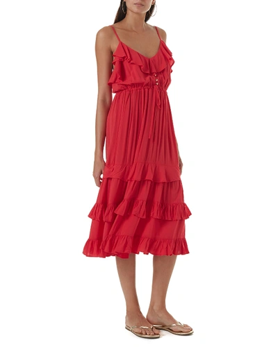 Melissa Odabash Bethan Sleeveless Ruffle Coverup Dress In Red