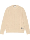 Gucci Logo-embroidered Cable-knit Wool-blend Sweater In Neutrals