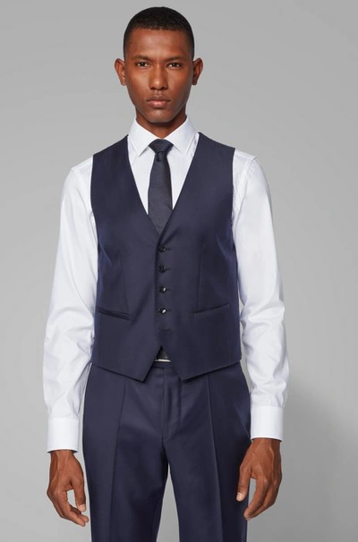 Hugo Boss Tailored Slim Fit Waistcoat In Virgin Wool In Dark Blue