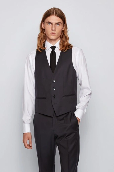 Hugo Boss Tailored Slim Fit Waistcoat In Virgin Wool In Black