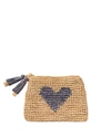 Aerin Heart Raffia Zip Pouch In Denim