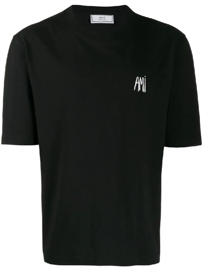 Ami Alexandre Mattiussi Logo-embroidered Cotton-jersey T-shirt In Black