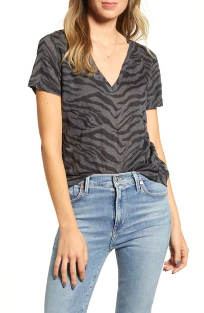 Rails Cara Tiger Stripe V-neck Tee In Charcoal Tiger Stripe