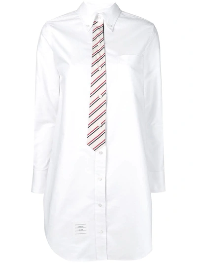Thom Browne Oxford Tie Effect Shirt Dress In White