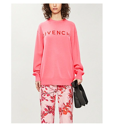 Givenchy Logo-intarsia Cashmere-blend Jumper In Pink Red