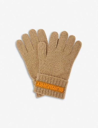 Burberry Kingdom Logo Cashmere Gloves In Archive Beige