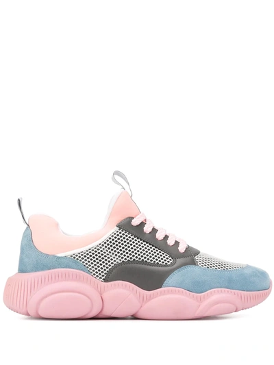 Moschino Teddy Sneakers In Fabric And Leather In Blue