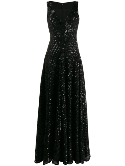 Talbot Runhof Tottori Sequin V-neck Gown In Black