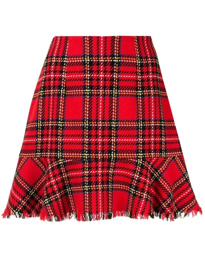 Macgraw Silence Checked Fluted Hem Skirt In Red