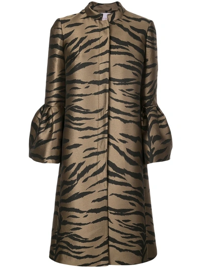 Carolina Herrera Tiger Pattern Tailored Coat In Brown Multi