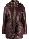 Nanushka Lenox Faux Leather Belted Puffer Coat In Violet
