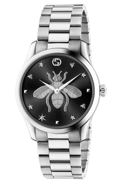 Gucci G-timeless Collection Bee Stainless Steel Chronograph Watch In Undefined