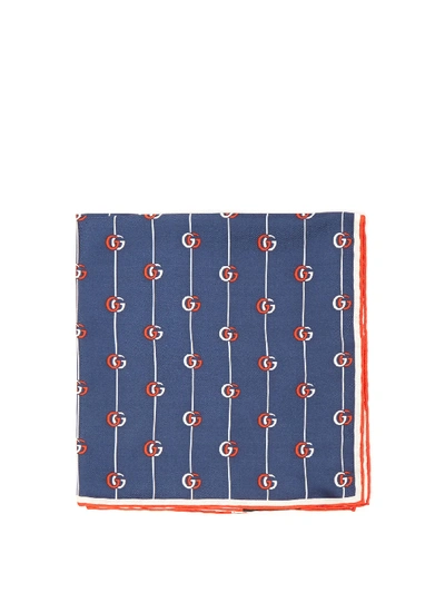 Gucci Gg-stripe Silk-faille Pocket Square In Dark Blue