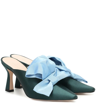 Wandler Lotte Bow-trim Satin Mules In Green