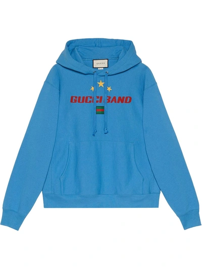 Gucci Band Print Hooded Sweatshirt In Blue