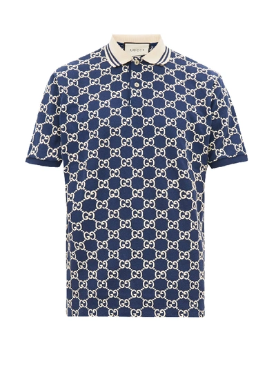 Gucci Navy Gg Stretch Cotton Polo In Blue