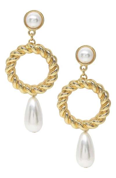 Ettika Imitation Pearl Drop Earrings In Gold