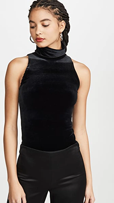 Commando Stretch-velvet And Jersey Turtleneck Thong Bodysuit In Black