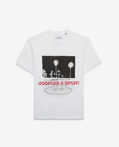 The Kooples Sport Weisses Baumwoll-t-shirt Mit Sportswear-print In White