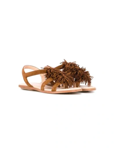 Aquazzura Mini Kids' Fringe Detail Sandals In Brown