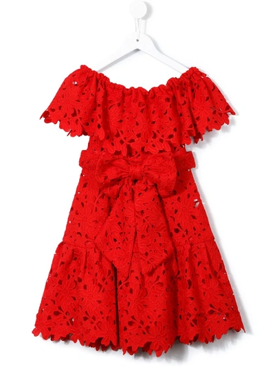 Little Bambah Kids' Crochet Off-shoulder Dress In Red
