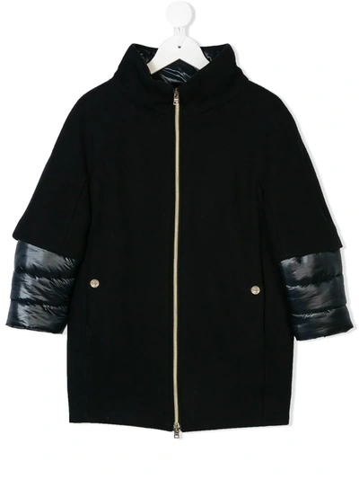 Herno Kids' Layered Hooded Padded Coat In Black