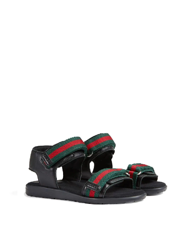Gucci Kids' Toddler Leather Sandal With Web Straps In Black | ModeSens