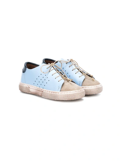 Pèpè Kids' Colour Panel Lace-up Sneakers In Blue