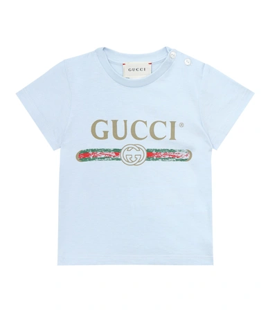 Gucci Baby Logo Cotton T-shirt In Blue