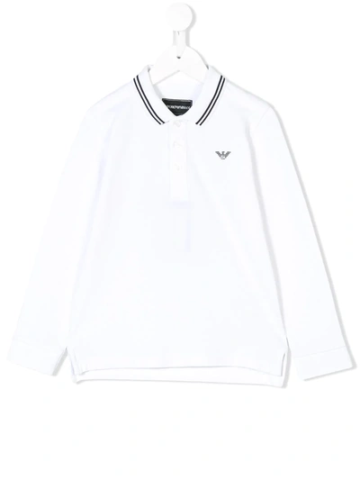 Emporio Armani Kids' Contrast-trim Polo Shirt In White