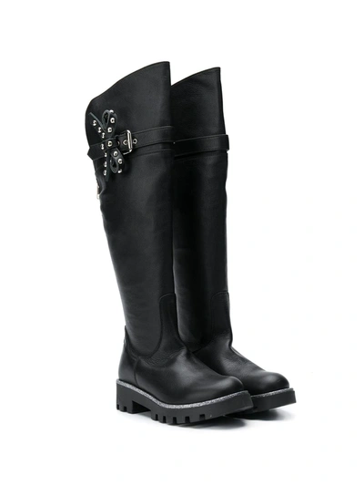 Ermanno Scervino Junior Kids' Studded Bow Boots In Black