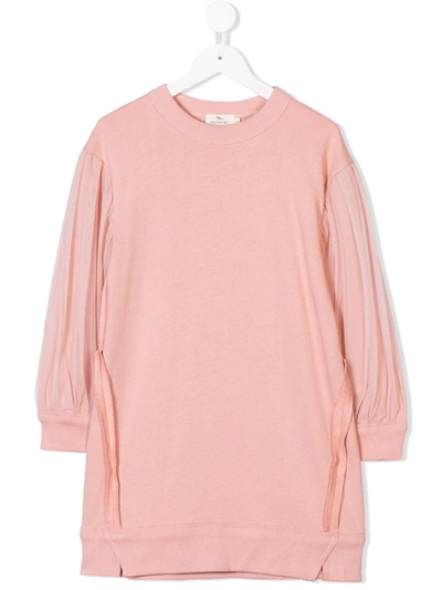 Andorine Kids' Tulle Sleeve Sweater Dress In Pink