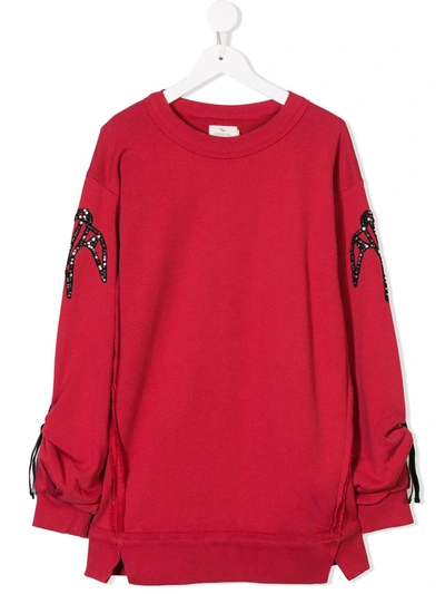 Andorine Kids' Embroidered Sweater Dress In Red
