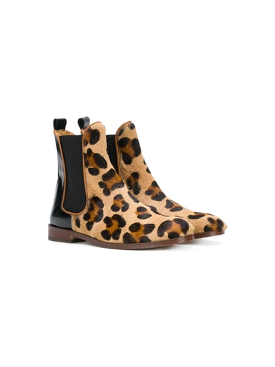Gallucci Teen Leopard Print Ankle Boots In Brown