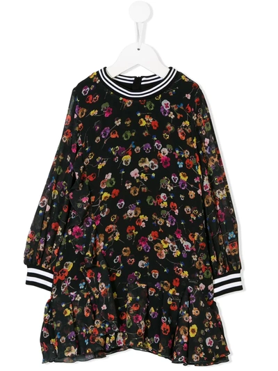 Givenchy Kids' Floral Ruffle Detail Dress In Black