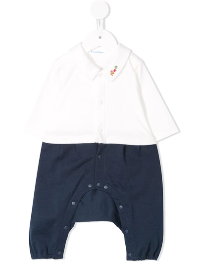 Familiar Babies' Train Embroidered Shirt-trousers Romper In Brown