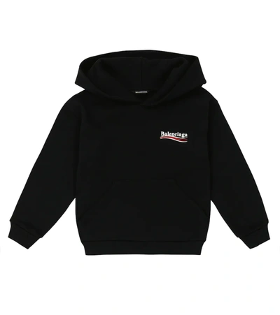 Balenciaga Kids' Black Hoodie In Organic Cotton With Logo Printed On The Chest