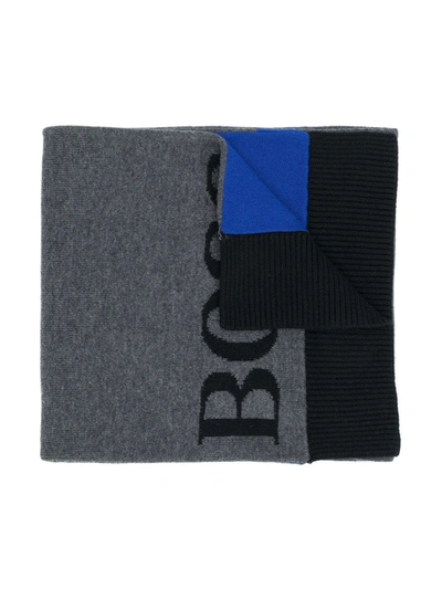 Hugo Boss Kids' Logo Embroidered Scarf In Grey