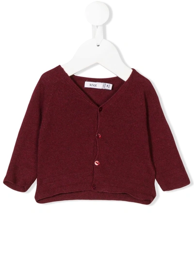 Knot Babies' Raglan Sleeve Basic Cardigan In Red