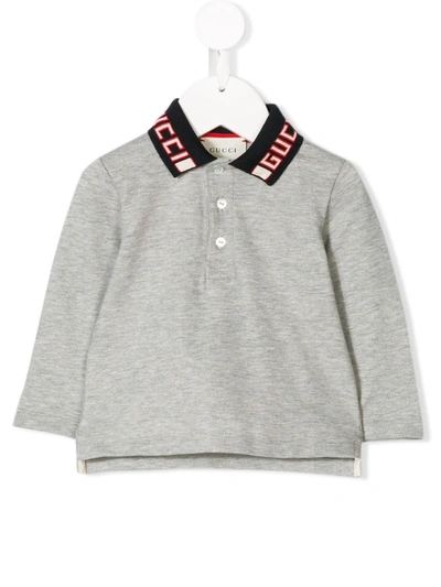 Gucci Babies' Logo Collar Polo Shirt In Grey
